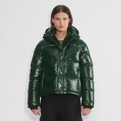 Aritzia Super Puff Shorty Hi-Gloss Down Crop Puffer Jacket Scarab Green XXS NEW
