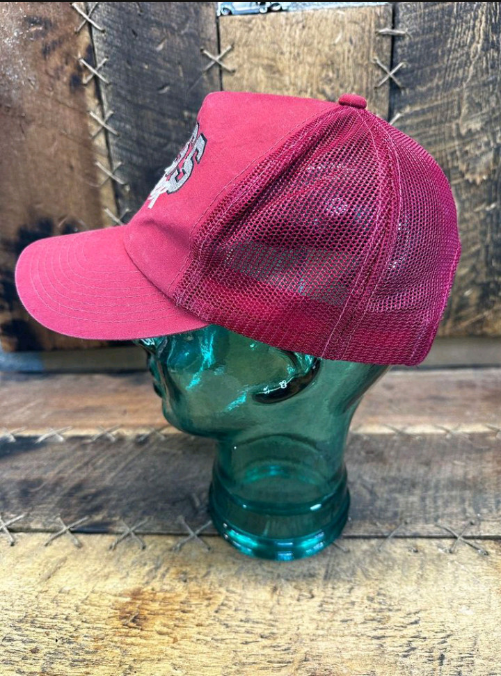 Vintage MMB Hats Bass Angler Snapback Hat Mesh Back Maroon Fishing Bassmaster