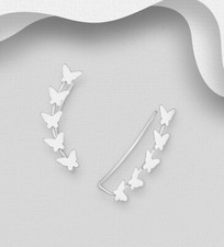925 Sterling Silver Butterfly Ear Pin Hugging Earrings NWT