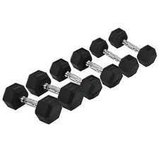 Image of Rubber Dumbbells Set of 3 Pairs Sports Hex Lift Weight Fitness 2x5kg 2x6kg 2x8kg