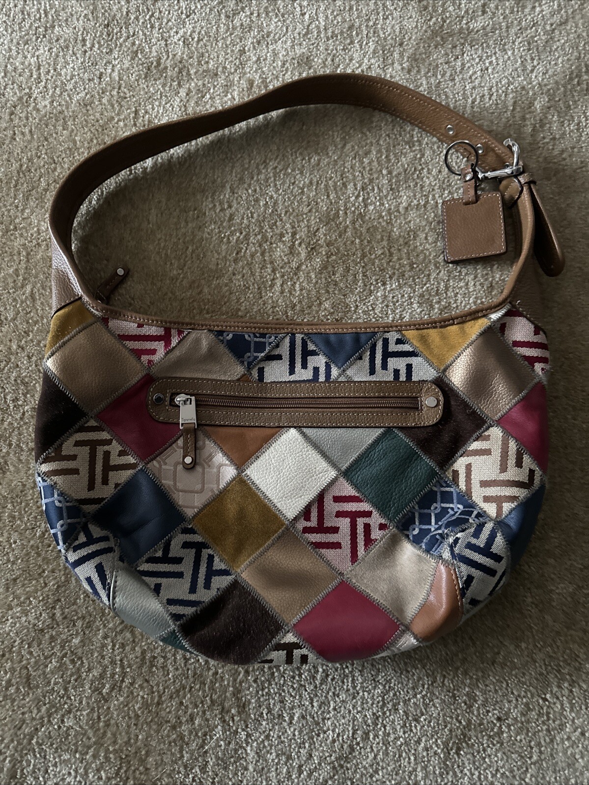 Tignanello Patchwork Crescent Mixed Media Suede L… - image 2