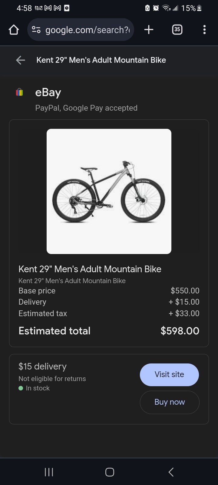 Kent Bicycles 29" Men's Trouvaille Mountain Bike Medium, Black and Taupe