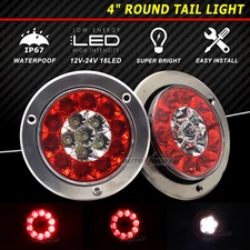 2X Red White 16 LED 4" Round Truck Trailer RV Brake Stop Turn Signal Tail Lights