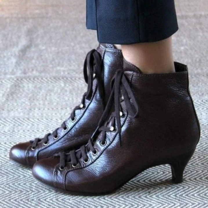 Kitten Heel Chelsea Ankle Boots Victorian Costume Lace Leather Shoes eBay