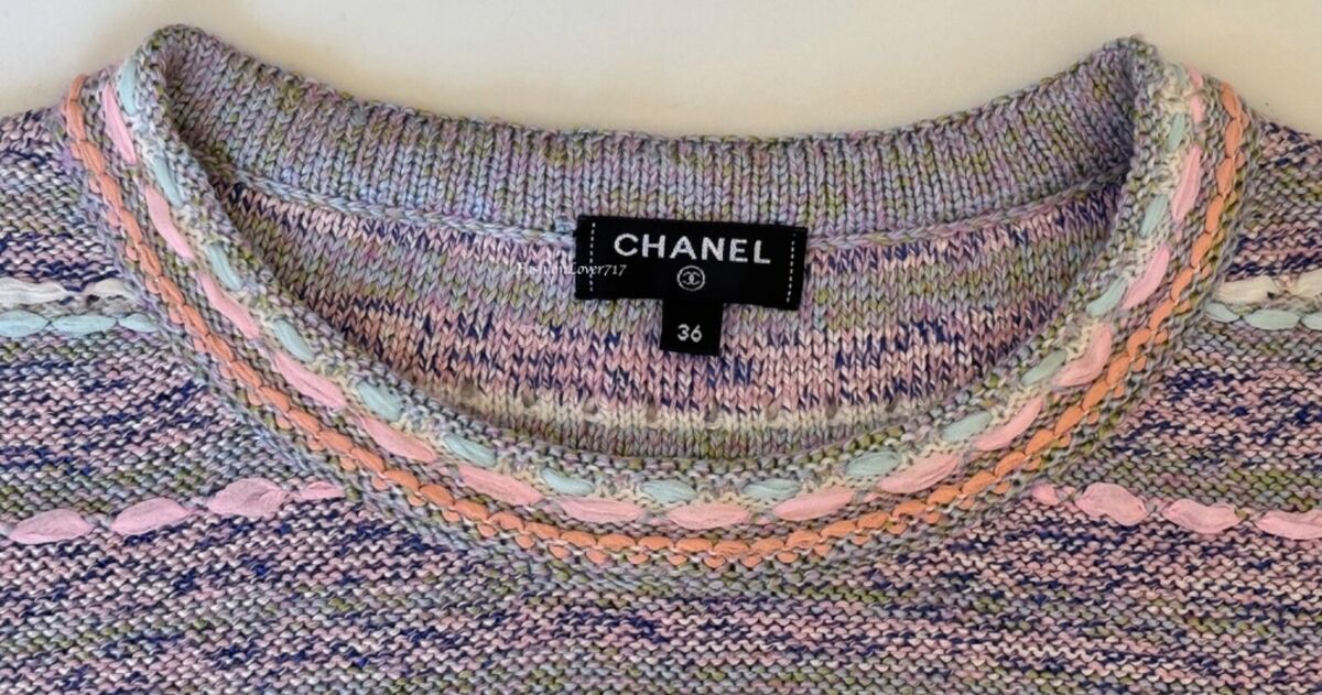 CHANEL 18P PURPLE PINK MULTICOLOR SHORT SLEEVE SILK CASHMERE CHANEL 18P PURPLE PINK MULTICOLOR SHORT SLEEVE SILK CASHMERE