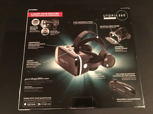 NEW Utopia 360 Pro Series Virtual Reality 3D Headset w/ Built In Headphones NIB - Picture 2 of 6