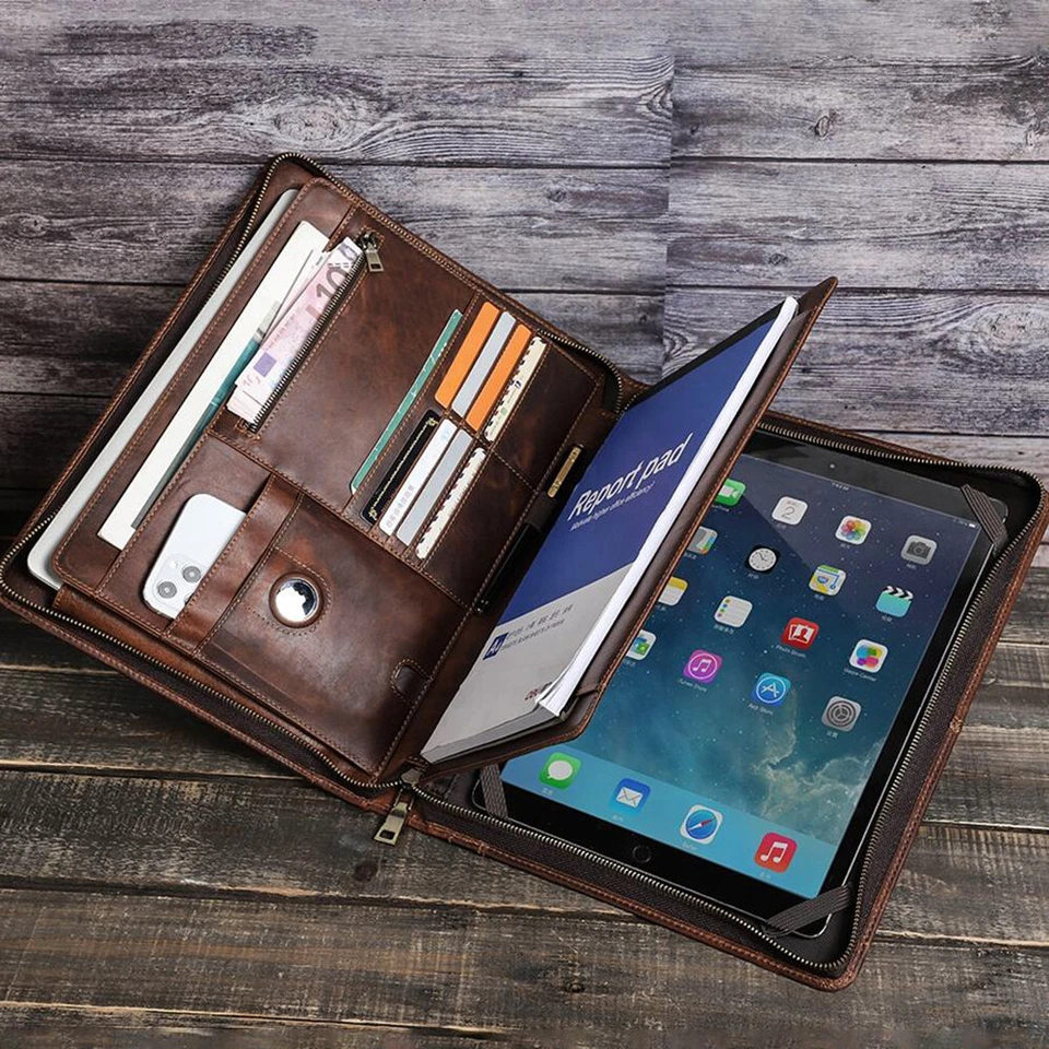 Genuine Leather Business Portfolio Folder Notebook Tablet Cover For iPad Pro 13 - Image 2 of 4