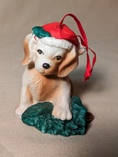 SPANIEL DOG WEARING SANTA HAT CHRISTMAS TREE CERAMIC ORNAMENT HOLIDAY