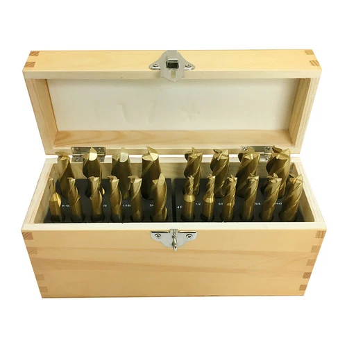 End Mill Set 20 pcs 4 & 2 Flute 3/8'' - 3/4''  HSS Tin Coated