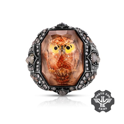 RARE 24k Gold Silver Owl Diamond Ring Sz 11.5 Sevan Bicakci style !