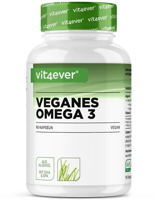 VIT4EVER Algenöl Omega-3 - 90 Kapseln Vegan + Pflanzlich- 450 mg DHA & 225 mg EPA pro Tag