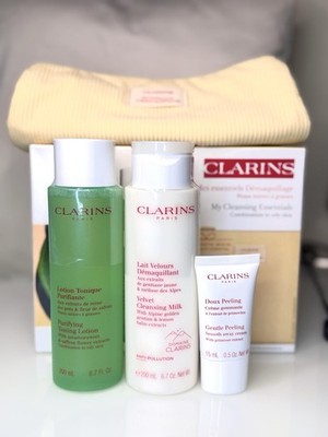 CLARINS Cleansing Essentials 3pc Set + Bag Comb To Oily Skin Cleanse Tone Peel