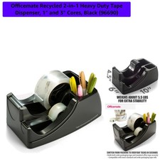 Recycled 2-in-1 Heavy Duty Tape Dispenser, 1" and 3" Cores, Black 9669