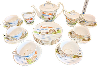 Vintage Japanisches Kutani Fine Bone China Teeservice Mount Fuji Landschaft (MA08)
