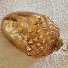 Mercury Glass Acorn Ornament Kugel Style Heavy Large 9" Gold VGC