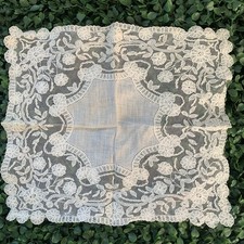 Antique Cotton  Ornate Floral Net Lace Handkerchief