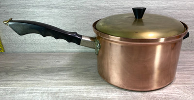 Vintage Jonart England Kupfer Kochtopf Zinn gefüttert Messing Deckel Bakelit Griffe
