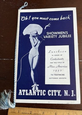 Showmen's Variety, Contestants MIss America, 1937 MENU Signed Peat Schuettler,