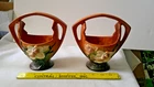 2 PC SET Vintage Roseville Pottery Magnolia BASKET VASE 383-7 Excellent