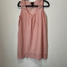 Tahari Signature Old Rose Eyelets Cotton Resort Slit Dress Sz L Summer
