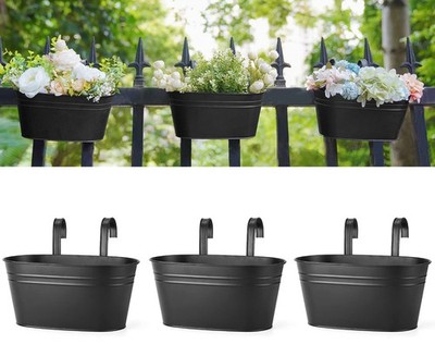 10.5 Inch Metal Iron Hanging Flower Pots for Railing Fence Hanging Bucket Pot...