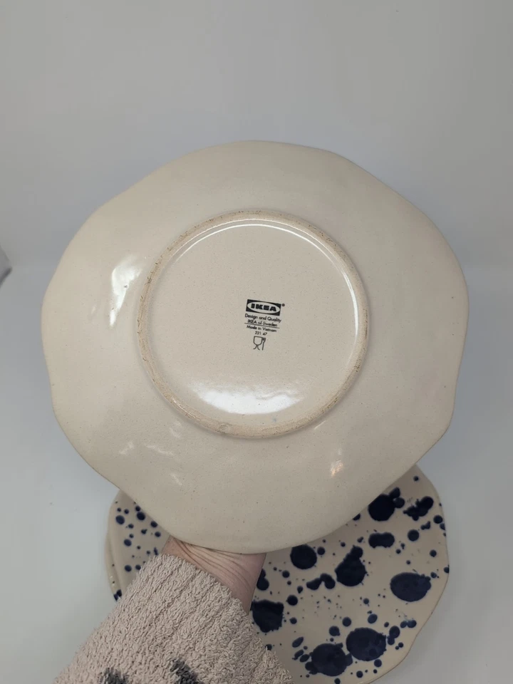 Juego de 4 platos de cena Ikea Jassa salpicaduras azules crema blanco roto 10 3/8" Foto 3 de 4
