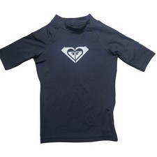 Roxy Girl Rash Guard Swim Top Short Sleeve Black Youth Size 6 NWT Surf