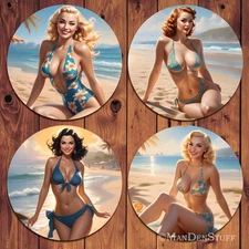Sexy Pinup Bikini Girls Fun Gift ~ COASTERS 6 INCH EXTRA LARGE Beer Mug Pin Up
