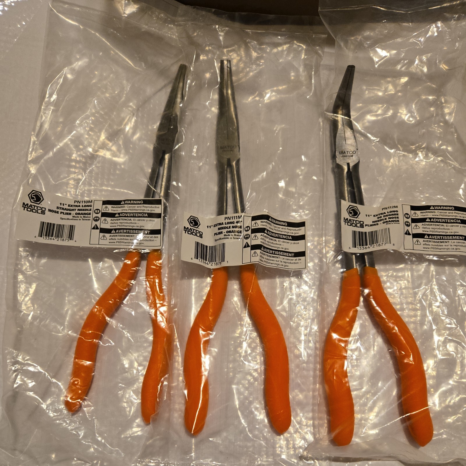 Matco Tools 11” Extra Long Needle Nose Pliers Orange Handle Set