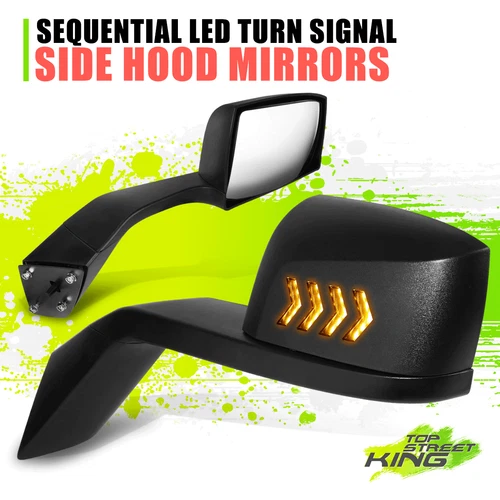 {Sequential LED} Arrow Signal Side Hood Mirrors for Volvo VN Series 04-18 Black
