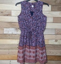 GAP Floral Sleeveless Dress Knee Length Boho Elastic Waist Lined Size XS