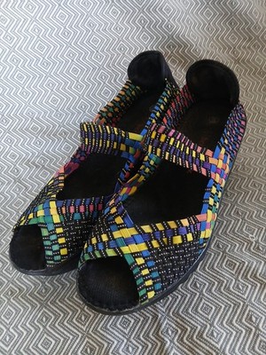 Bernie Mev Wedge Mary Jane Sandal Shoes Rainbow Sparkle Size 40 US 9 NICE