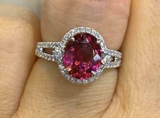 4Ct Oval Cut Pink Tourmaline Rubellite Diamond Engagement Ring 14K White Gold Gp