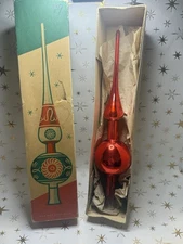 ✨VTG SHINY BRITE RED PINK MERCURY GLASS CHRISTMAS TREE TOOPER FINIAL WITH BOX✨