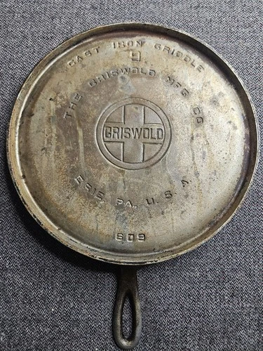 Vintage Griswold Cast Iron Griddle #9 / 609 Chrome Coating 11" Large Logo