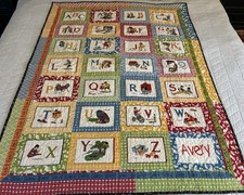 Vintage 90s Homemade ALPhABET QUILT 100 Cotton 38x49 School Farmhouse Cottage