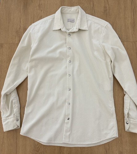 Moncler Mens Camicia Corduroy Snap Overshirt Small Cream Off White Leather Logo