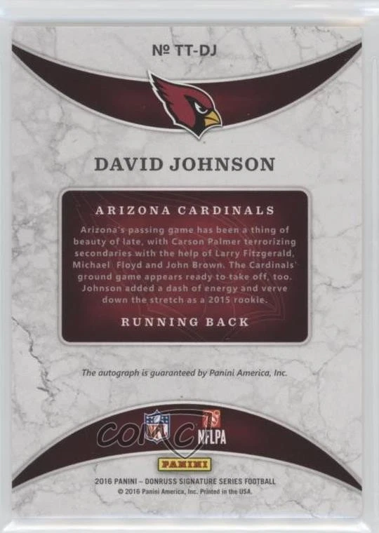 2016 Donruss Signature Series Team Trademarks Holo Silver /50 David Johnson Auto - Image 2 of 2