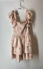 Express Womens Pink Watercolor Print Smocked Tiered Ruffle Mini Dress Size S