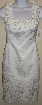 Robe Maggy London Blanche à Bretelles - Taille 2, Genou, Coton Pintuck, Neuf Sans étiquettes