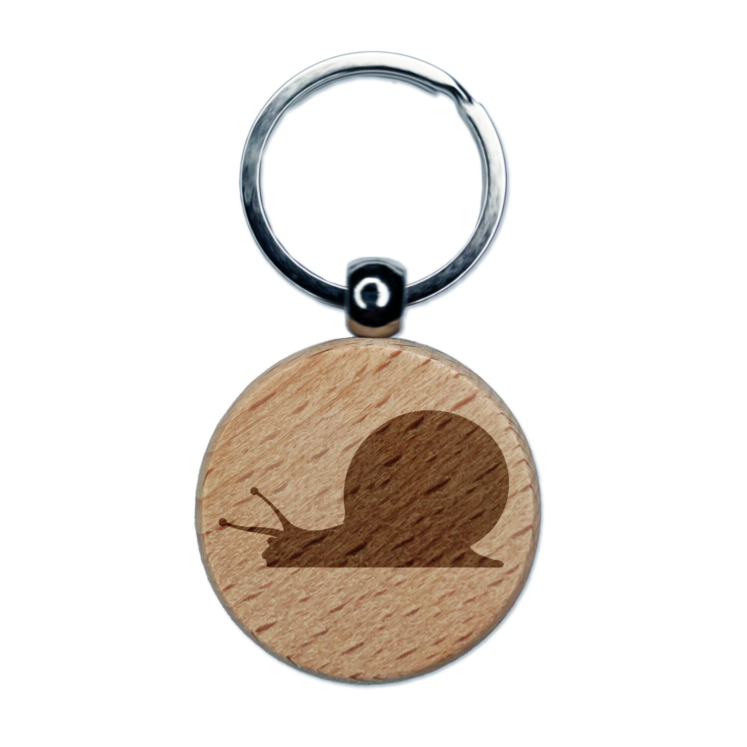 Snail On the Move Solid Engraved Wood Round Keychain Tag Charm