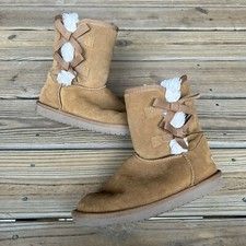 Koolaburra UGG Victoria Bows Short Mid Calf Fur Lined Brown Boots US Women's 5