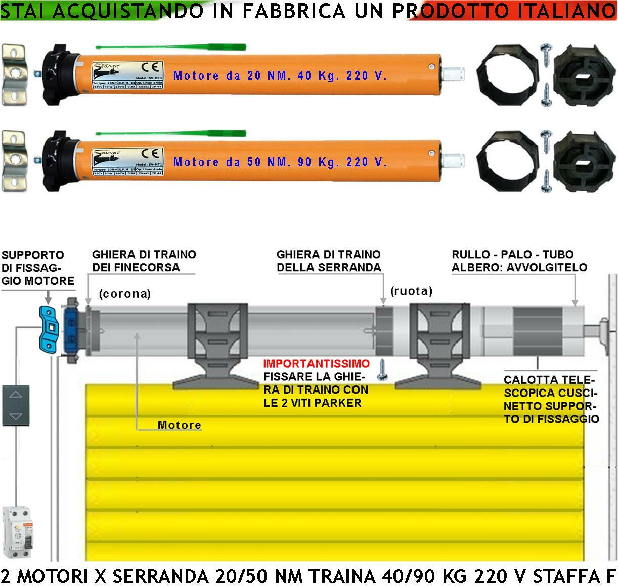 Motore Tapparella 220V 20/30 Nm per Serrande 40-90 Kg | Sali Scendi