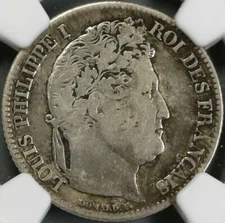 1833-T NGC Fine France 1 Franc Louis Philippe Nantes Coin 31K POP 1/0 (21090304C