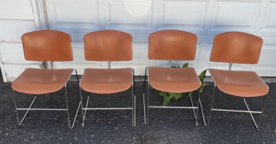 4 VINTAGE MAX-STACKER CHAIRS STACKABLE STEEL-CASE ORANGE & CHROME