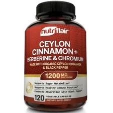 NutriFlair Ceylon Cinnamon + Berberine & Chromium Dietary Supplement (120...