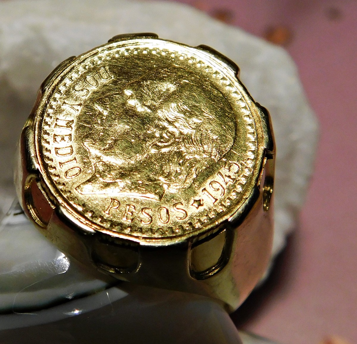 Münzring Gold 585 2,5 Pesos Mexico 1945 Dosy Medio 58 Nachlass gebraucht