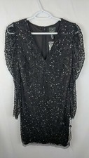 Adrianna Papell Beaded Short Dress, Black, Women's 6