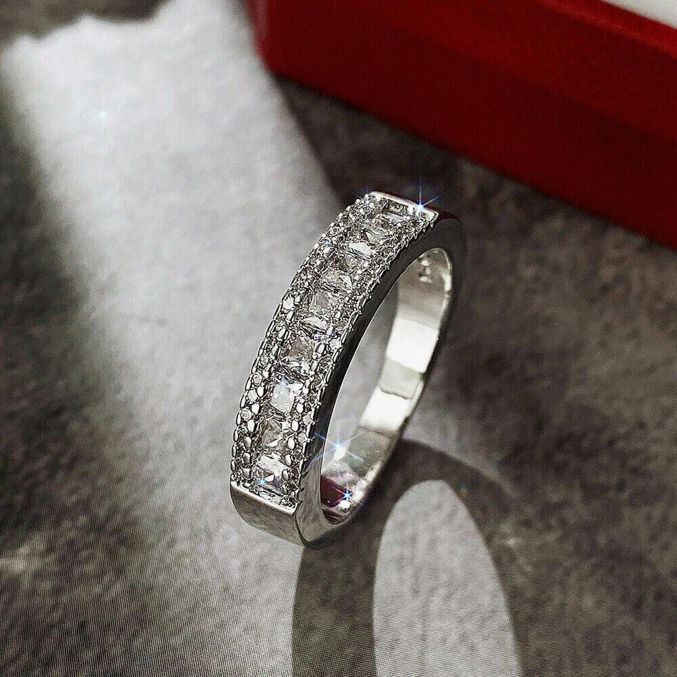 Princess Diamond Channel Set Half Eternity Wedding Band 14k White Gold Finish - Image 4 of 4