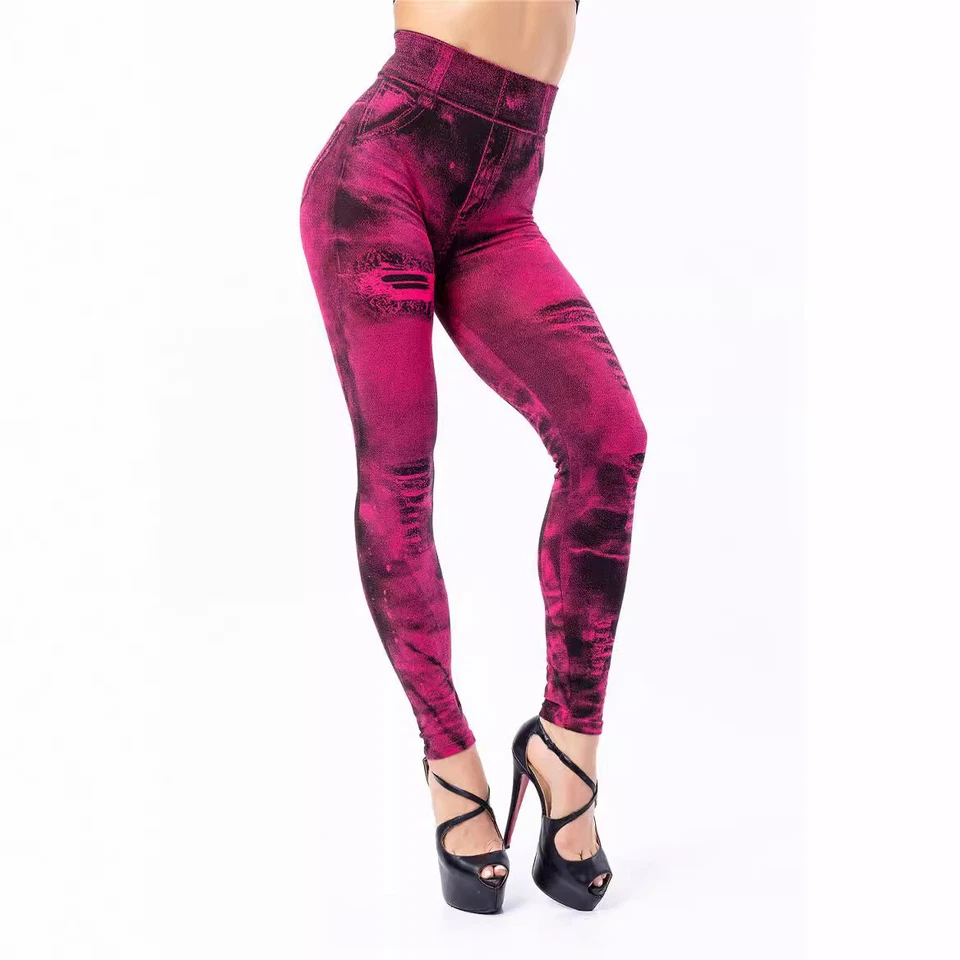 8 Colors Stretch Denim Jeggings Women Printed Skinny Ankle Pants High Elastic - Image 4 of 4